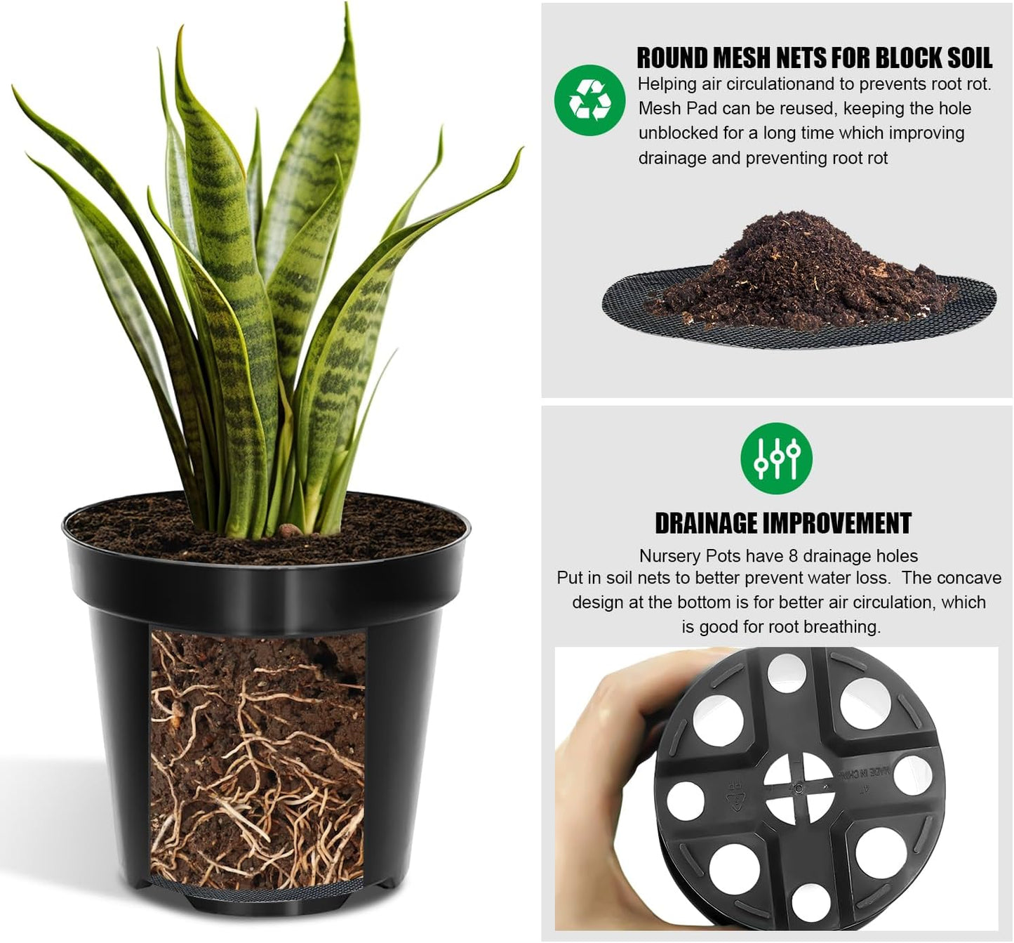 40 Pack 4 Inch Plant Nursery Pots with Mesh Pad, Sturdy Plastic Flower Planter Pots with Drainage Holes, Seed Starter Pots for Planting Seedings Cuttings Succulents Indoor Ourdoor, Black