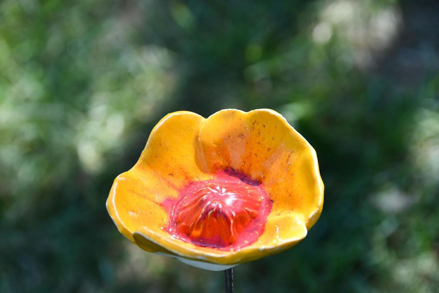 Ceramic Garden Decor - Flower Lawn Stake - Outdoor Statue - Perfect, Unique Gifts for Gardeners Woman, Men, Yard Gifts - Handmade, Frostproof