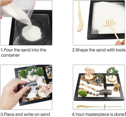 Meditation Japanese Zen Garden, Sand Garden Tools Accessories Box Set, Suitable for Home Office Desk Bonsai Decoration