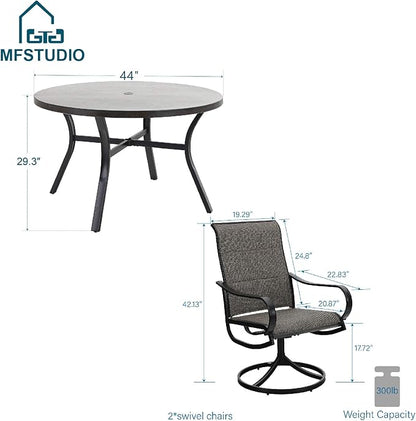 MFSTUDIO Round Patio Table and Chairs Set of 4, Outdoor Dining Set for Deck/Backyard/Poolside/Garden, 5 Piece Patio Furniture Set with Umbrella Hole