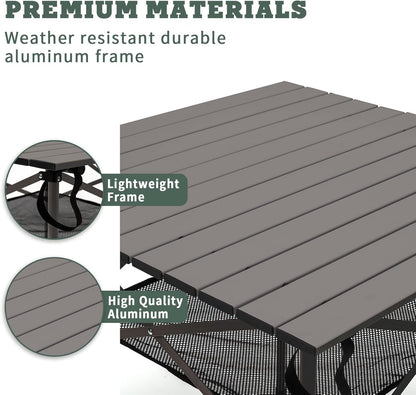 SUNNYFEEL Outdoor Folding Table | Lightweight Compact Aluminum Camping Table, Roll Up Top 4 People Portable Camp Square Tables with Carry Bag for Picnic/Cooking/Beach/Travel/BBQ