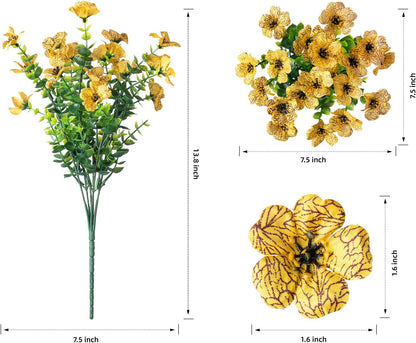 Artificial Fall Flowers Faux Mums for Outdoor Indoor Garden Home Decoration, Faux Flower Daisy with Eucalyptus Leaves Fake Mums Plants Greenery Boxwood Porch Patio, 12 Bundles (OrangeYellow)