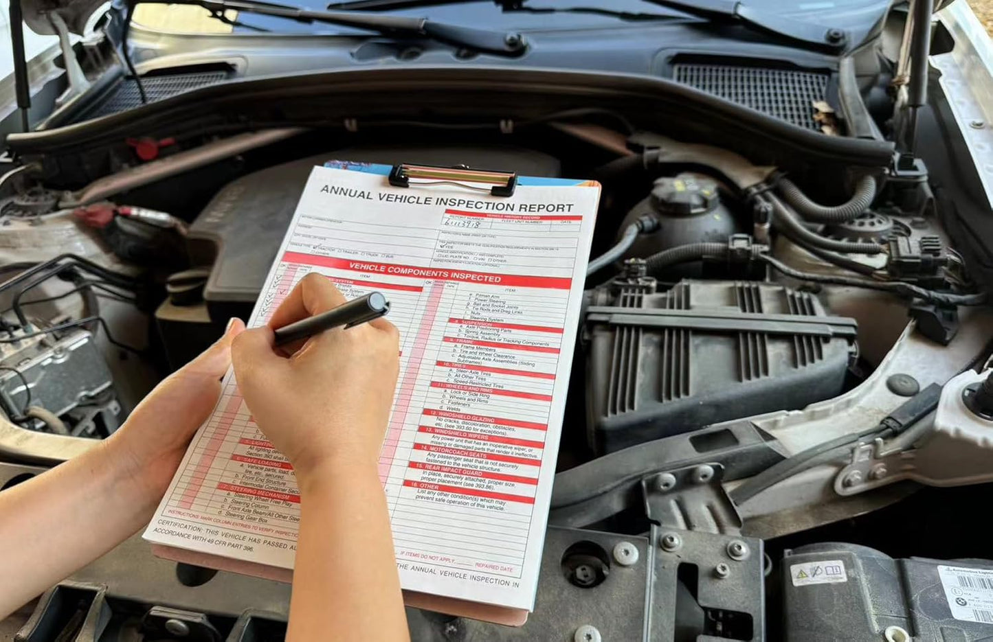 25 Pack 3-Ply Carbonless Annual Vehicle Inspection Report Form with White Interior Inspection Label and Red Exterior Aluminum Inspection Label