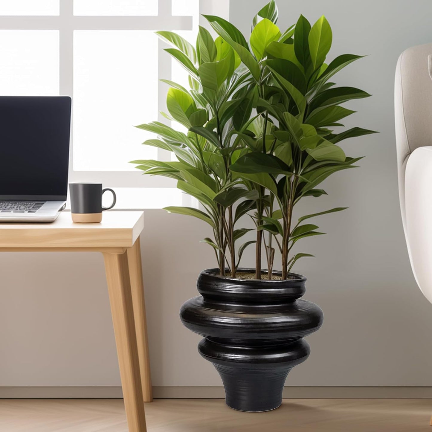 Ceramic Plant Pots 11 Inch - Bonsai Planters for Indoor Plants Outdoor Plants, Pot for Plant with Drainage Hole, Decorative Flower Pots for Home Decor, Gift for Men Women, Black