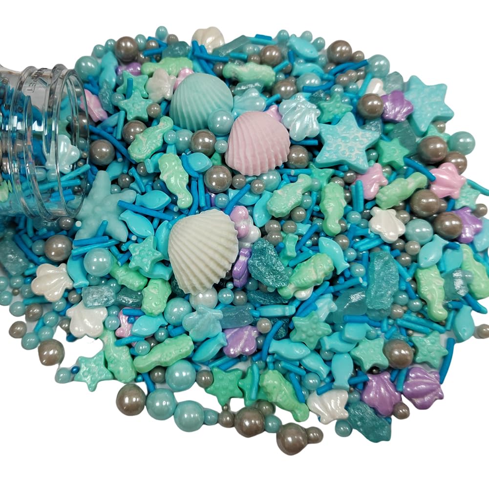 Homankit Ocean Sprinkles for Cake Decorating Edible Hippocampi Starfish Shell Fish Pearl Sugar Sprinkle for Baking Cake Cupcake Toppers Cookie Decorations Sea Theme Birthday Party Supplies