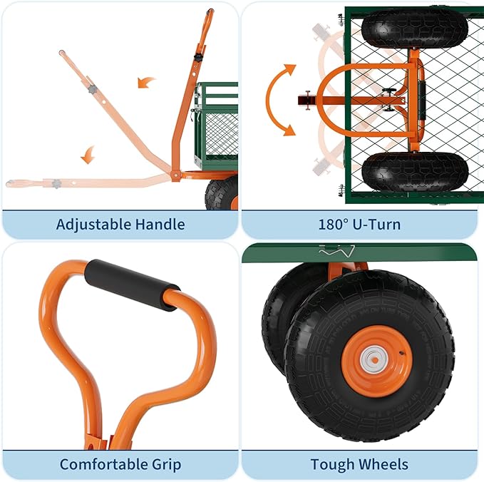 1200LB Capacity Garden Cart, 3-in-1 Heavy Duty Utility Wagon with 13" All-Terrain Tires, Removable Mesh Sides & 180° Swivel Handle - Outdoor Yard Cart for Gardening, Farming, Patio Use