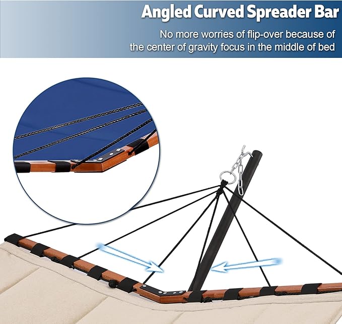 TegerDeger 12FT 2 Person Hammock with Stand Included 55 x 79IN Large Hammock 450LB Capacity with Hardwood Spreader Bar & Nylon Rope for Outside, Patio, Garden, Backyard, Beach, Poolside - Blue