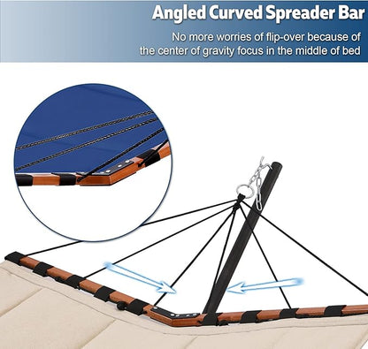 TegerDeger 12FT 2 Person Hammock with Stand Included 55 x 79IN Large Hammock 450LB Capacity with Hardwood Spreader Bar & Nylon Rope for Outside, Patio, Garden, Backyard, Beach, Poolside - Blue