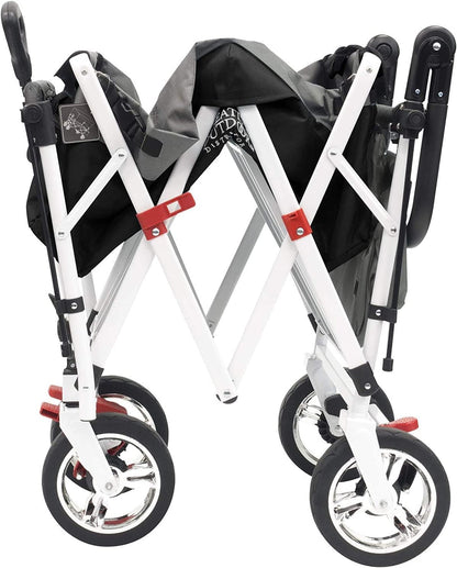 Creative Outdoor Push Pull Folding Wagon for Cargo | Beach Park Garden Sports & Camping | Black with Canopy