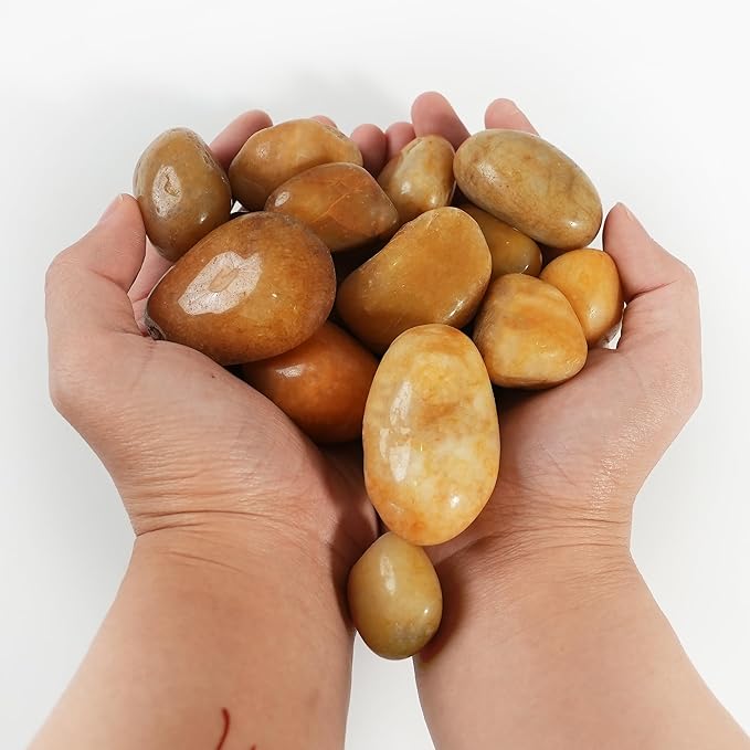 6 LBS River Rocks, StoneCreek, Decorative Garden Stones for Plant Landscaping, Polished Gravel Filler Pebbles for Home Decoration, Vases, Succulents, Flower Beds and Fish Tanks (Pale Yellow, Medium)