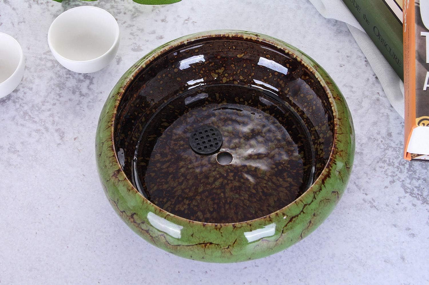 VanEnjoy 7.3 inch Round Large Shallow Succulent Ceramic Glazed Planter Pots with Drainage Hole, Bonsai Pots Garden Decorative Cactus Stand Flower Container (green)