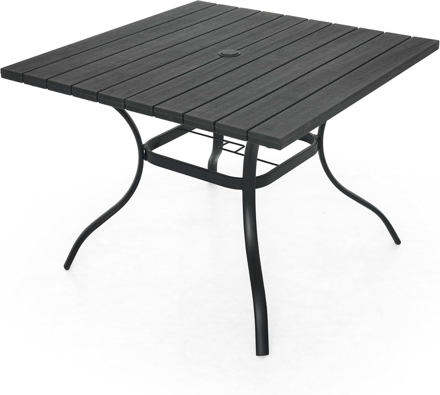 Outdoor Dining Table with 1.6" Umbrella Hole, Picnic Table Plastic Square Backyard Bistro Table Outdoor Dining Table for Garden, Poolside, Backyard, Black, 37x37inch