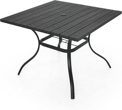 Outdoor Dining Table with 1.6" Umbrella Hole, Picnic Table Plastic Square Backyard Bistro Table Outdoor Dining Table for Garden, Poolside, Backyard, Black, 37x37inch