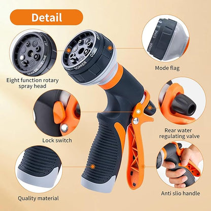 Garden Hose Nozzle 2 Pack - 8 Adjustable Spray Patterns, Heavy Duty Water Hose Sprayer for Car Washing, Plant Watering, Pet Bathing & Outdoor Cleaning