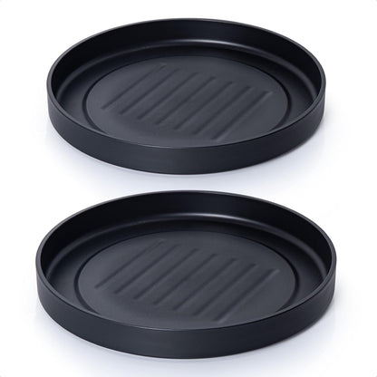 Phoenix Vine 12 Inch Plastic Plant Saucer Water Drip Tray, Heavy Sturdy Round Plant Drainage Tray for Indoors Outdoor, Set of 2, Matte Black, 21-TY-12B-2