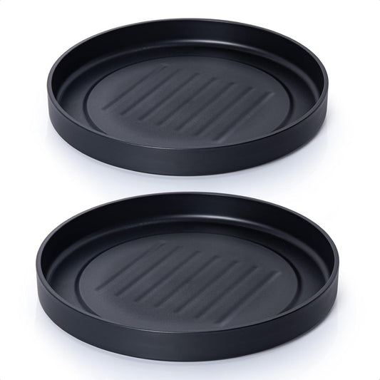 Phoenix Vine 12 Inch Plastic Plant Saucer Water Drip Tray, Heavy Sturdy Round Plant Drainage Tray for Indoors Outdoor, Set of 2, Matte Black, 21-TY-12B-2