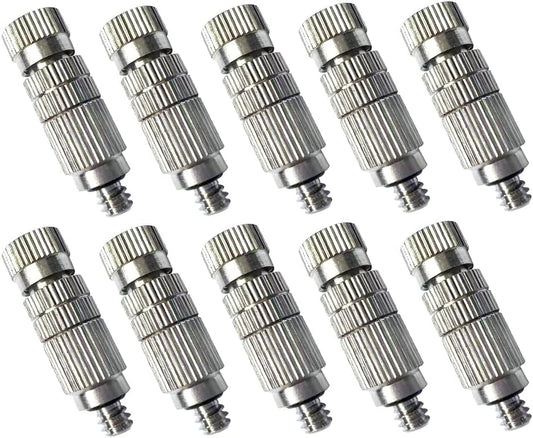High Pressure Brass Nickel Plated Misting Nozzle for Outdoor Cooling Mist System, 0.3mm Ceramics Orifice, Anti-Drip Cleanable, 10pcs