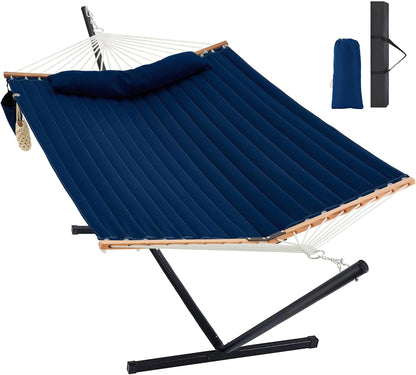 Two Person Hammock with Stand Heavy Duty, Outdoor Patio Hammock with Portable Steel Stand, Large Double Hammocks,480lbs Capacity.(Dark Blue)