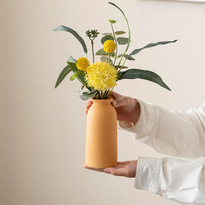 Ceramic Vase Set-3, Small Flower Vases for Decor, Modern Boho Farmhouse Style, Decorative Vases for Pampas Grass & Dried Flowers, Distressed Finish (Brown Mix)