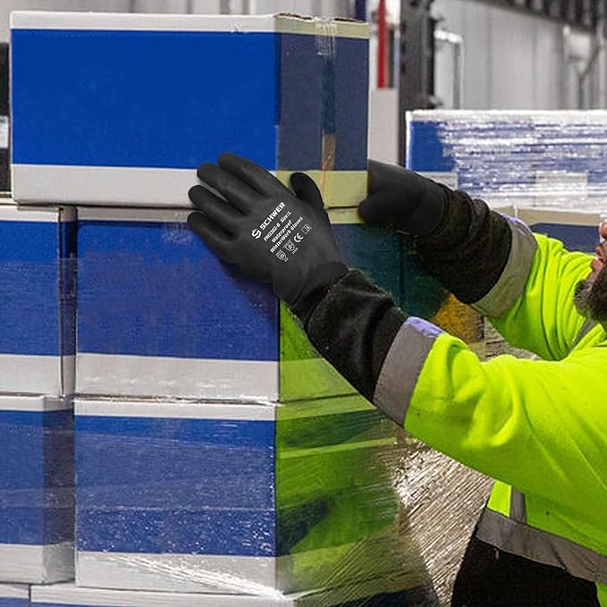 Schwer 2 Pairs Waterproof Winter Work Gloves, ANSI A2 Cut Resistant Freezer Gloves for Outdoor Cold Weather Keep Hands Warm, Thermal Insulated Gloves for Shoveling Snow, Ice Fishing, Super Grip, M