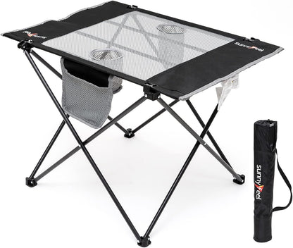 SUNNYFEEL Outdoor Folding Table | Lightweight Mesh Compact Camping Table, Roll Up Top 2 People Portable Camp Tables with Carry Bag for Picnic/Cooking/Beach/Travel/BBQ