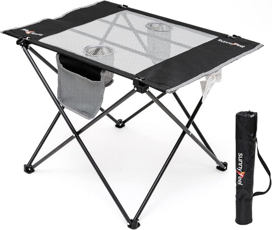 SUNNYFEEL Outdoor Folding Table | Lightweight Mesh Compact Camping Table, Roll Up Top 2 People Portable Camp Tables with Carry Bag for Picnic/Cooking/Beach/Travel/BBQ