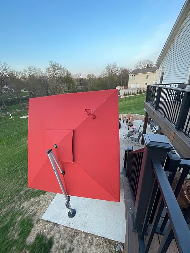 PURPLE LEAF Patio Umbrella 12 Feet Double Top Deluxe Square Offset Hanging Umbrella Cantilever Umbrella Outdoor Market Garden, Terra