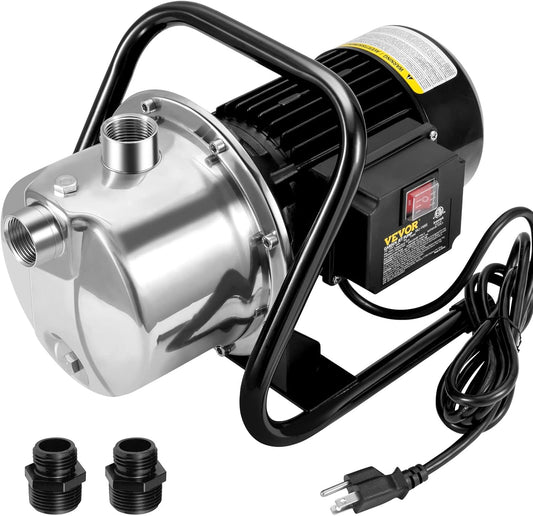 VEVOR 1.1 HP Portable Shallow Well Pump, 978 GPH Garden Jet Pump, 115V, 131 ft Height, Stainless Steel Sprinkler Booster Pumps for Garden Lawn Irrigation system, Lake Fountain, Water Transfer