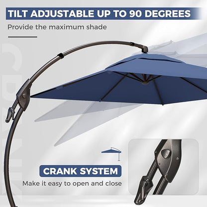 Grand patio 10x13 FT Cantilever Umbrella with Base & Cover Outdoor Aluminum Rectangle Offset Umbrella Canopy for Pool Garden (Navy Blue, 10x13 FT)