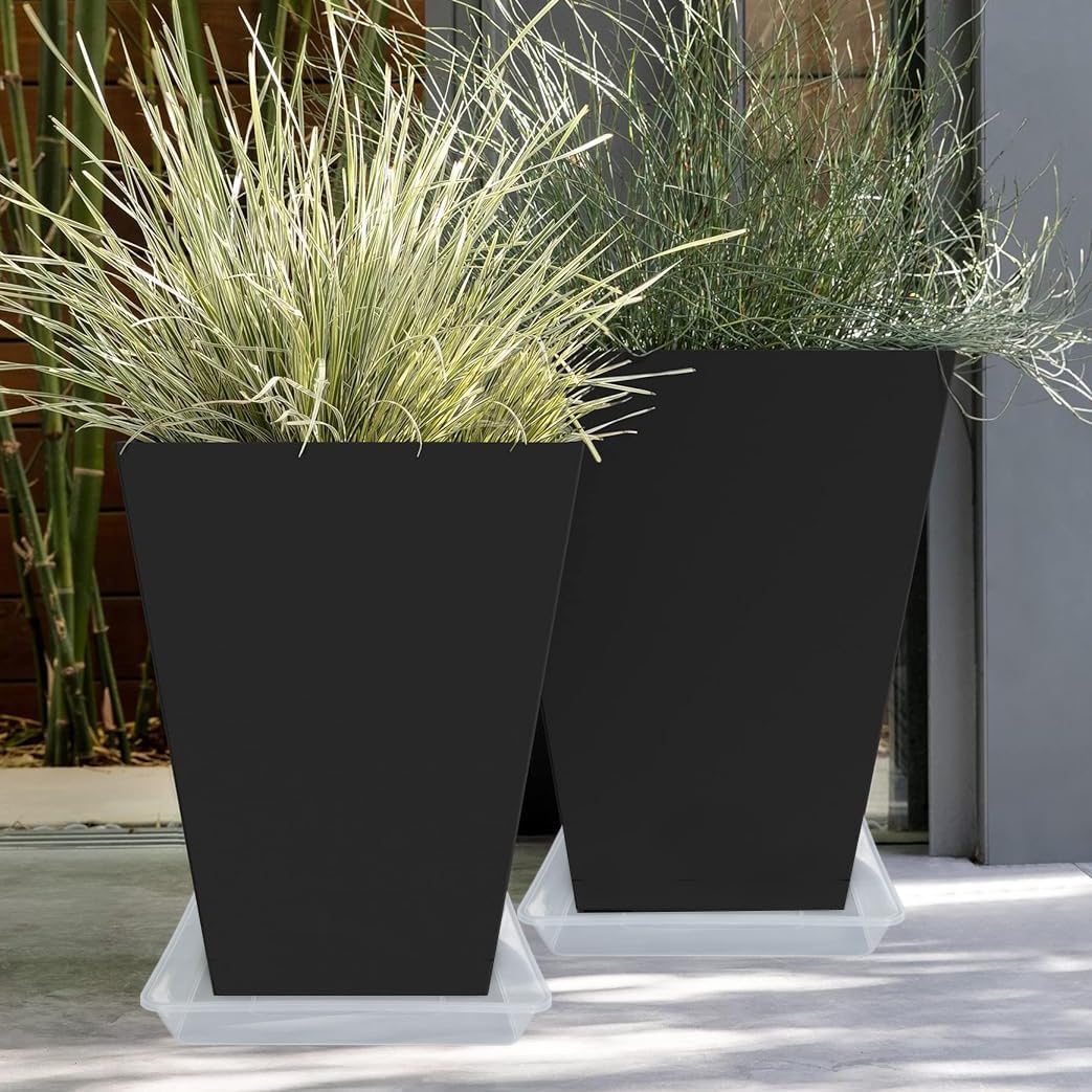 Square Plant Saucer 16 Inch 4 Pack, Durable Clear Plastic Flower Plant Pot Saucer, Square Planters for Indoors and Outdoors Plants, Garden Large Plant Saucers for Pots Plant Trays.