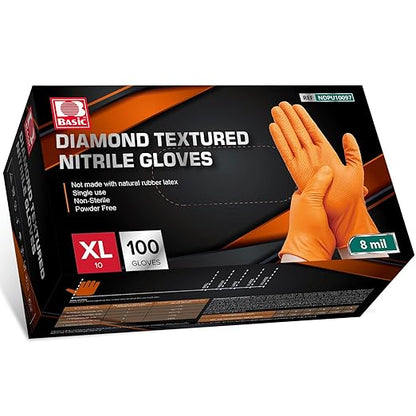 Jointown Basic Heavy Duty Nitrile Gloves, Mechanic Gloves 8 Mil Nitrile Disposable, with Raised Diamond Texture, Case of 100, Orange, XLarge