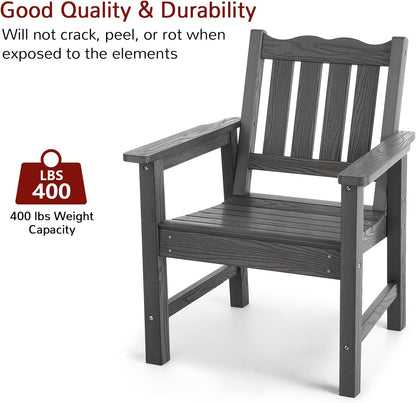 Stoog Outdoor Chairs Set of 2, All-Weather HIPS Patio Dining Chairs with Curved Backrest, 400 lbs Support Garden Chairs, Grey