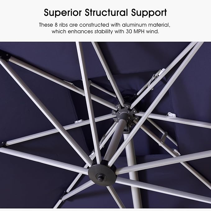 PURPLE LEAF 10 X 12 FT Patio Umbrella with Base Included Cantilever Umbrella with 360° Rotation Outdoor Offset Umbrella Windproof Heavy Duty Sun for Garden, Backyard and Pool, Navy Blue