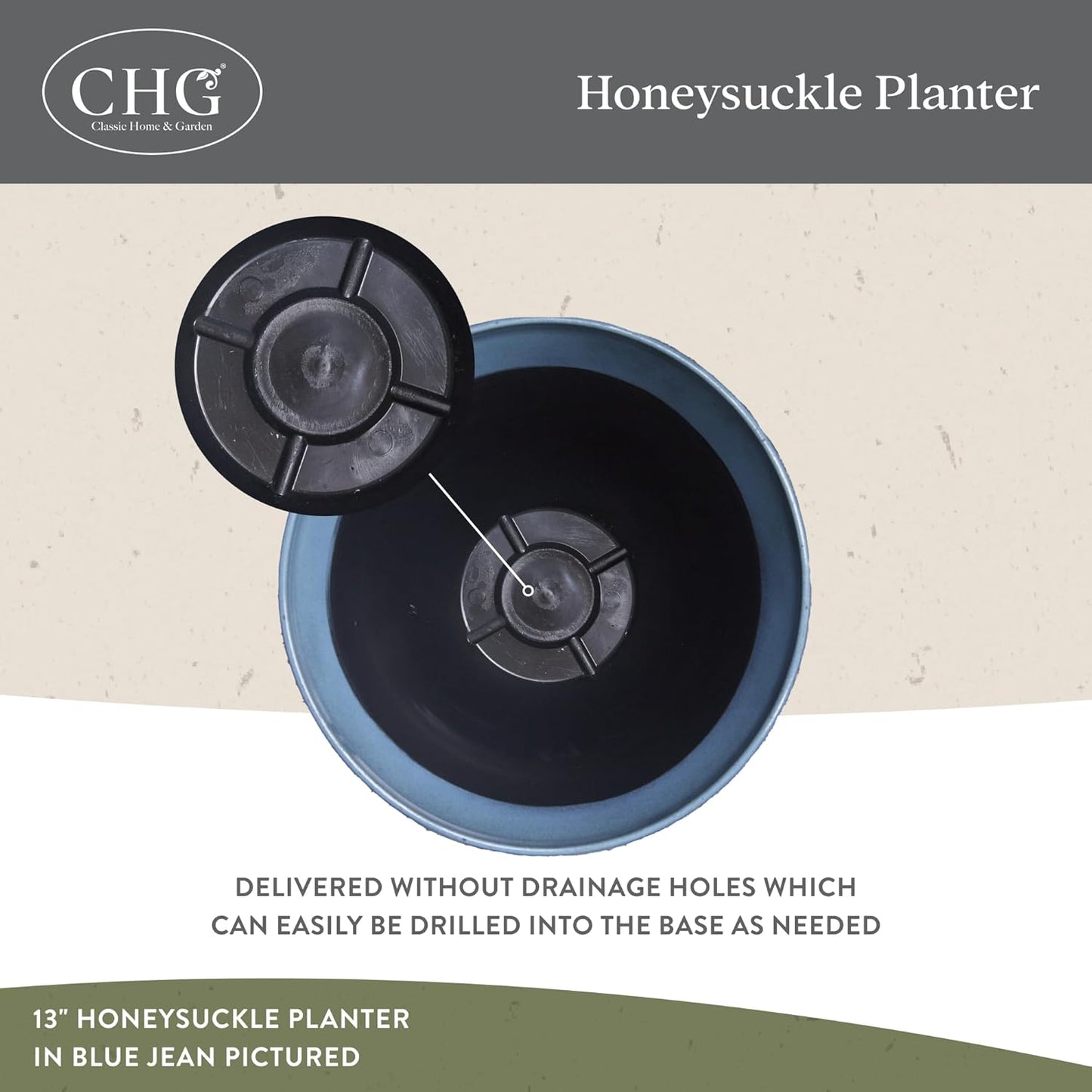 Classic Home and Garden Honeysuckle Resin Planters - Lightweight Indoor & Outdoor Plant Pots - UV-Resistant Plastic Flower Pots - Pot Planters for Flowers & Herbs (15" Fossil)