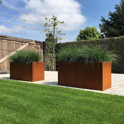 Corten Steel Corner Metal Planter Box Garden Steel Planter Pot for Patio Modern Farmhouse Rustic Design (L32 x W12 x D16, Rusted)