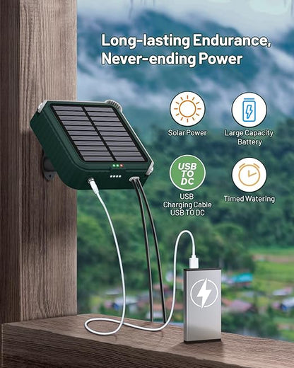 Solar Automatic Drip Irrigation System, Harness Sunshine or External Power for Indoor and Outdoor Use, Rain or Shine! Anti-Siphoning, Supports Up to 15 Potted Plants, User-Friendly Design. (Green)