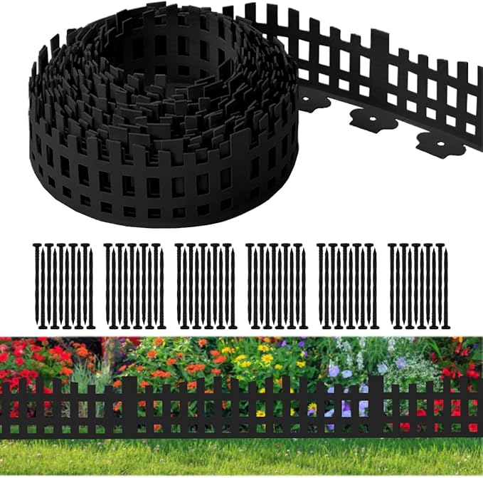 Garden Edging 33FT, Landscape Edging Borders [Extra Tall 4.9IN ] Flexible Lawn Edging Kit with 60pcs Stakes,Mini Plastic Fence for Tree Flowerbeds Grass Yard -Black-2