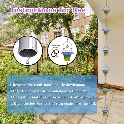 10FT Rain Chains for Outside, Rain Gutter Chain with 12 Lily Cups, Adjustable Rain Water Chain with Bell for Eaves Drainage, Replacement for Downspout