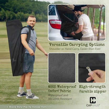 CAPHAUS One-Push Pop Up 8x8 Canopy Tent, Heavy-Duty Commercial Grade with Central Lock, Portable Instant Folding Shelter with10x10 Base, Perfect for Outdoor Beach Canopy, Dark Grey