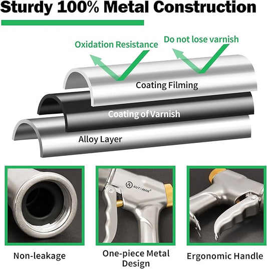 AUTOMAN Garden Nozzle Sprayer, High Pressure Spray Nozzle, 100% Metal Water Hose Nozzle, 7 Patterns Watering Nozzle, Heavy Duty Sprayer Garden Nozzle for Watering Plants & Lawns, Washing Cars & Pets