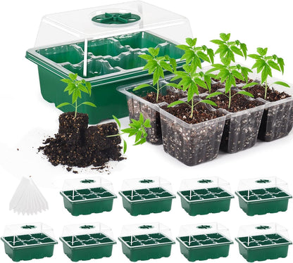 MIXC 10 Packs Seed Starter Tray Seed Starter Kit (60 Cells Total Tray) Seed Starting Trays Plant Starter Kit and Base Mini Greenhouse Germination Kit