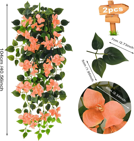 Artificial Hanging Flowers Bougainvillea, UV Resistant Fake Plastic Faux Flower Fabric Vine for Indoor Outdoor Garden Porch Eave Wedding Wall Décor Fall Decorations