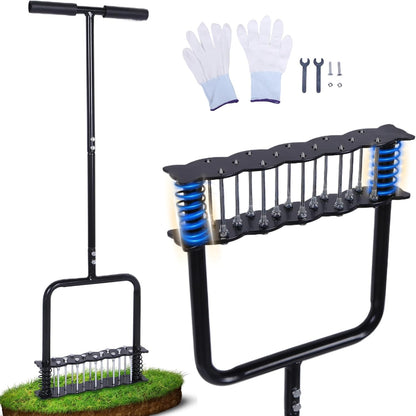 Lawn Aerator Tool, Manual Lawn Aerators with 14 Iron Spikes, Spring-Loaded Design Lawn Air Aerator Tool, Metal Manual Push Aerator, Lawn Tool for Loosening Soil Aerating Patio, Yard