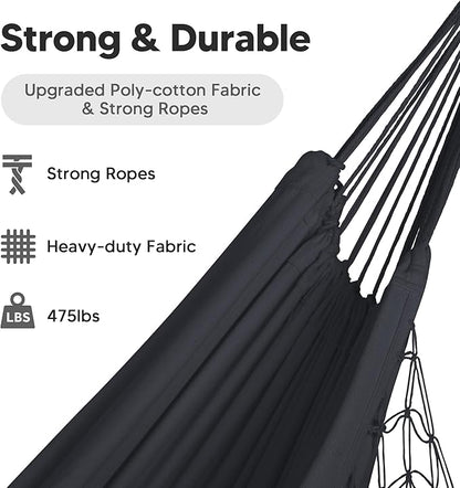 SUNCREAT Extra Large Double Hanging Hammock for Camping, Hammocks for Outside 2 Person Heavy Duty, Dark Gray with Tassels