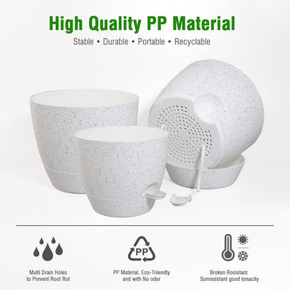 10/9/8 inch Self Watering Pots, Set of 3 Plastic Planters with Mesh Drainage Holes and Deep Reservoir for Indoor Outdoor Garden Plants and Flowers, White Speckles