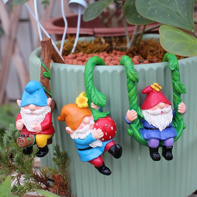 3PCS Climbing Gnomes Statue for Garden Decor, Resin Crafts Plant Decorations for Pots, Fairy Garden Accessories and Tree Faces Decor Outdoor, Halloween and Christmas Decorations