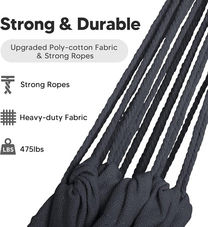 SUNCREAT Hammocks Outdoor Camping Double Hammock, Extra Large 2 Person Hammock for Camping, Dark Gray