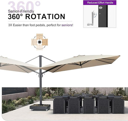 PURPLE LEAF 13' X10' Rectangle Patio Umbrella Large Outdoor Aluminum Offset Umbrella with 360-degree Rotation Cantilever Umbrella for Garden Deck Backyard Pool Beige