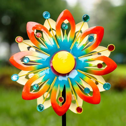 Soalr Wind Spinners -60.63 Inch Outdoor Metal Stake Yard Wind Sculptures, Solar Powered Multi-Color LED Glass Ball with Kinetic Wind Spinner Windmills for Outdoor Lawn & Garden Decoration