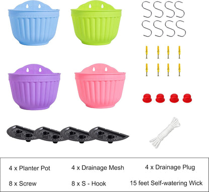 ORIMERC 4 Pcs Colorful Resin Wall Hanging Planter Pot Vertical Garden Living Wall Mount Window Hang Indoor Outdoor for Kitchen Herb Balcony Railing Shelf Fence Bedroom Trellis Décor